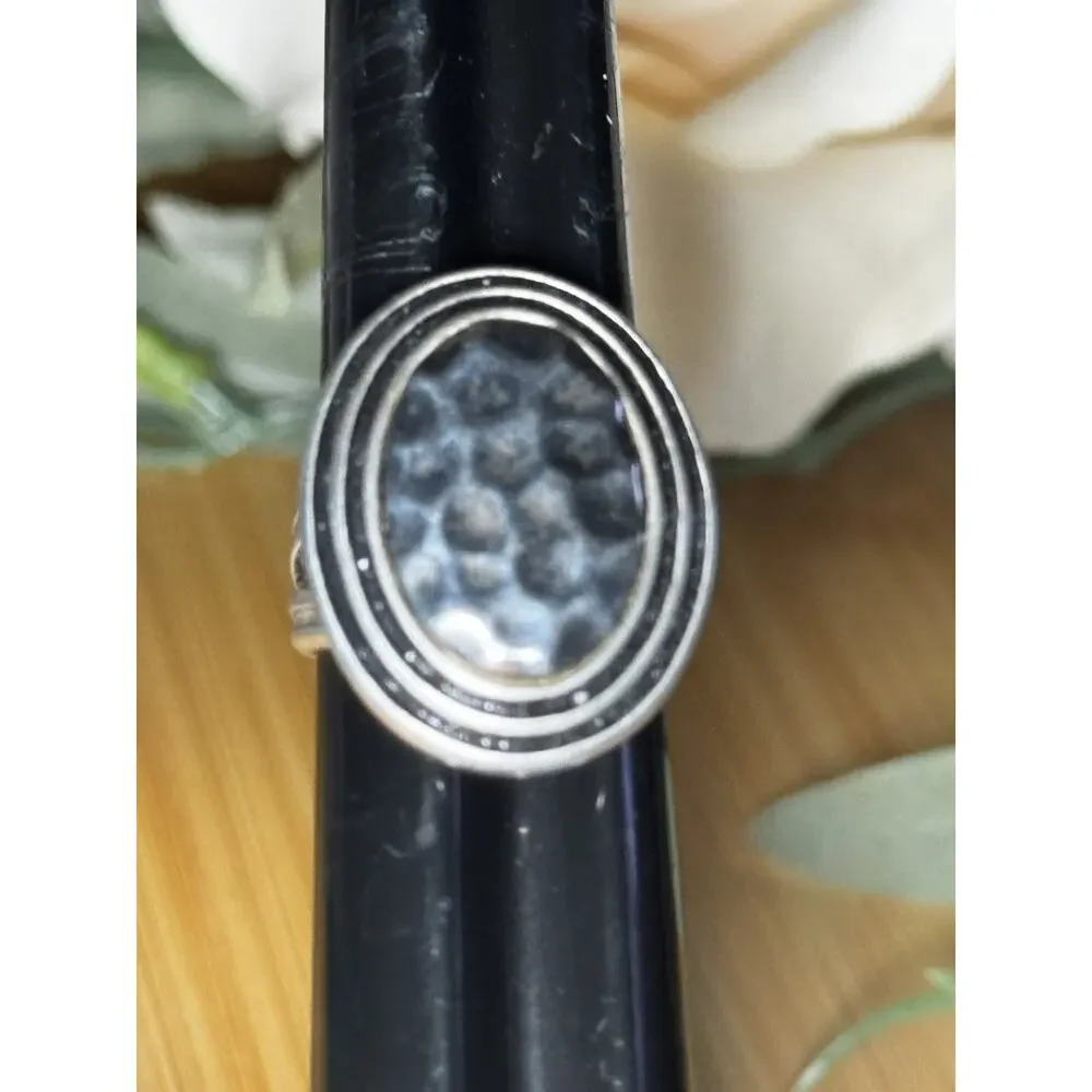 Vintage Premier Designs Hammered Oval Silver Tone Statement Ring Size 8.5 15grms